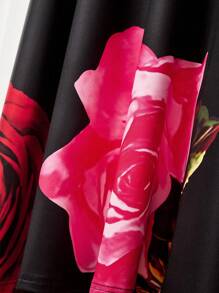 SHEIN LUNE Vestido de longitud media elegante con estampado de rosa para mujer, verano