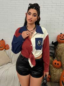 Hey Corman Áo cánh thường ngày họa tiết mặt ma Halloween cỡ lớn cho nữ họa tiết khối màu thả vai, ngày lễ, kỳ nghỉ, bãi biển, lễ hội, phù hợp với Ibiza - Nhiều màu - Xem 4