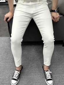 Manfinity Homme Pantalones de traje rectos casuales/de oficina con bolsillos para hombres - Blanco - Ver 4
