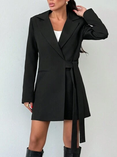 EURMUSE Elegant långärmad kavajjacka i enfärgad färg för kvinnor