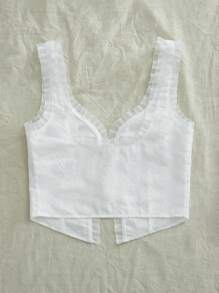 SHEIN VCAY Áo ba lỗ dệt trơn màu giản dị dành cho nữ - trắng - Xem 2