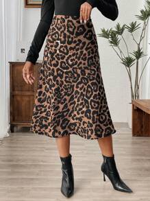 SHEIN LUNE Falda estampado de leopardo elegante y casual para mujer, otoño/invierno - Multicolor - Ver 3