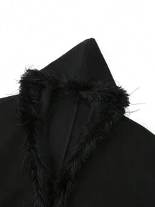 SHEIN LUNE Oversized Flauschiger patchwork Hoodie mit eleganten Langarm aus gestricktem Material