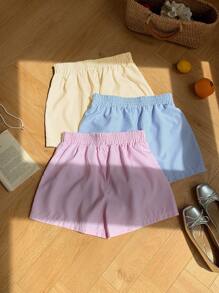 Comfortcana 3pcs Plus Size Women Striped Casual Shorts, Assorted Colors - Yellow - View 3