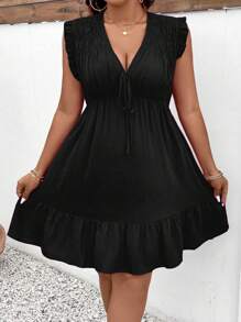 Breezaya Vestido de talla grande con nudo frontal y dobladillo de volantes