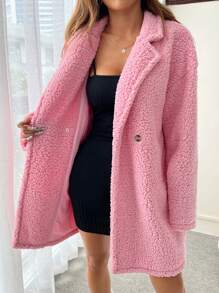 SHEIN EZwear Casual Fleece Mid-Length Coat, Fall/Winter
