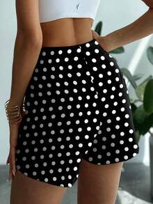 SHEIN Privé Váy suông chấm bi in họa tiết bất đối xứng cho nữ - Đen và trắng - Xem 6