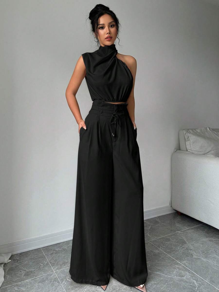 Firerie 2 件女式高领无袖上衣和阔腿裤套装