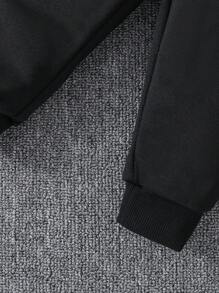 Baby Boys Simple English Graphic Hooded Sweatshirt Set - Black - View 6