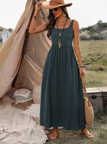 EMERY ROSE 女士无袖方领休闲连衣裙 - 夏季长款女装 - 綠色 - 查看 4