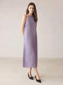 BizChic Women Solid Color  Halter Neck Dress, Summer,Lavender Dress - Purple - View 6