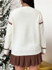 SHEIN MOOSTA Áo len dệt kim cổ tròn cỡ lớn họa tiết người bánh gừng dành cho mùa thu đông. - Nhiều màu - Xem 2