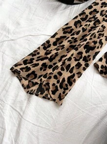 Soleia Women's Vacation Leopard Print Button-Front Tie-Bow Ruffle Hem Flare Sleeve Blouse, Fall Women Clothes,Halloween Customs Women,Concert/Thanksgiving Outfits