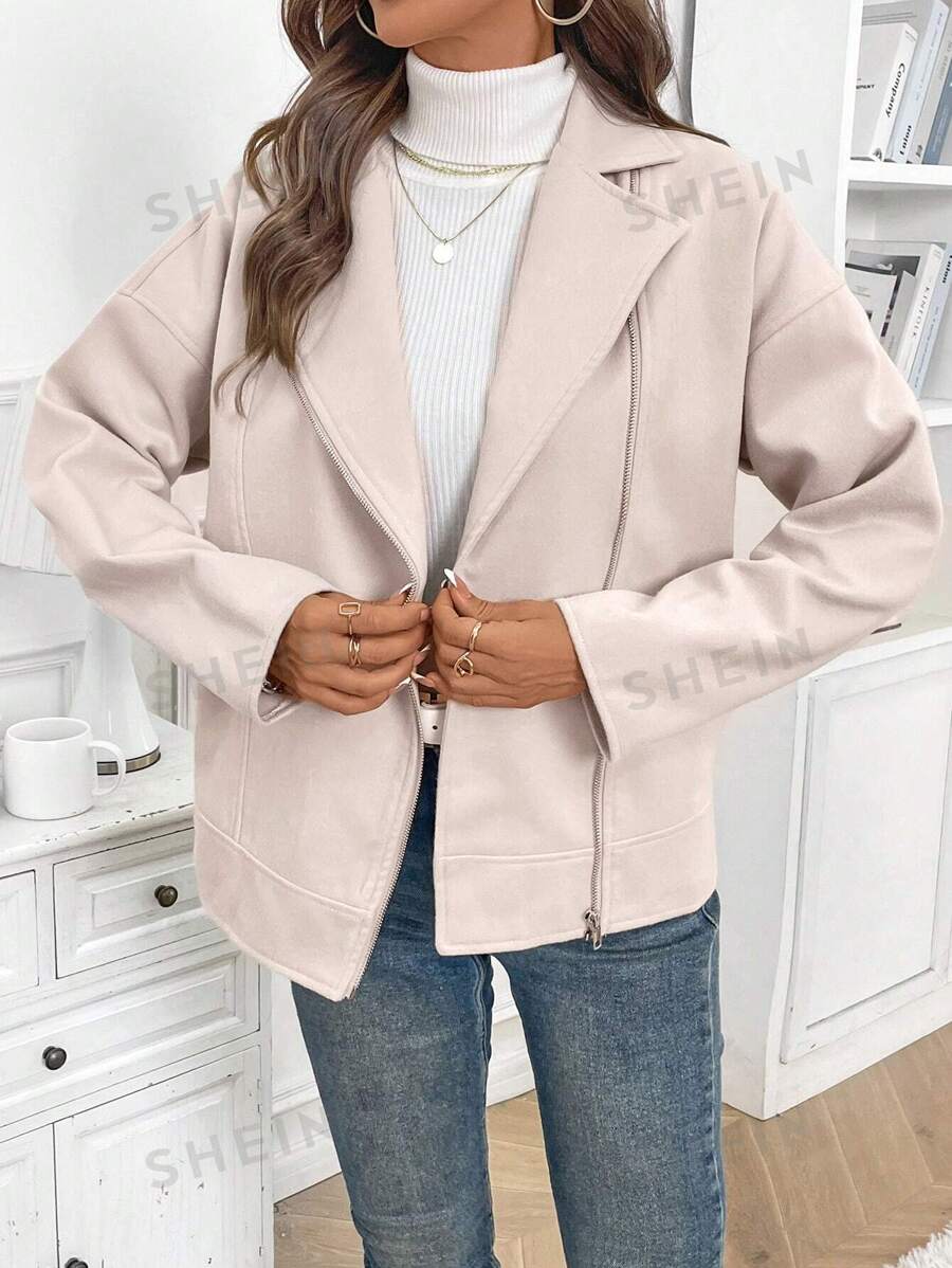 Chiquease Chaqueta de lana elegante y de moda con cuello plegable para mujeres