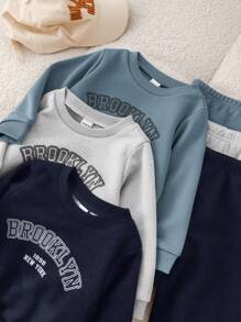 SHEIN 6 Stücke/Set Baby Jungen/Mädchen Lässig set aus Langarm Sweatshirt mit Schriftdruck und Hose mit elastischem Bund, geeignet für Zuhause und Outdoor Tragen im Herbst und Winter