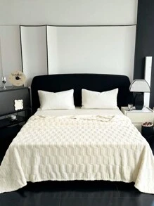 1pc Thick Jacquard Woven Blanket In Long Stripe Design, Provides Cozy And Comfortable Sleep Experience - White - View 2