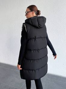 EURMUSE Reversable 2 Side Different Color, Hooded, Two Pocket Long Padded Winter Coat - Black - View 2