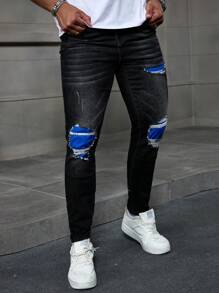Manfinity EMRG Men's Washed Black Denim Skinny Jeans With Stretch