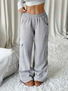 CovetEZ Plus Size Solid Color Casual Sweatpants, Minimalist Fashion For Everyday Wear - Grey - View 5