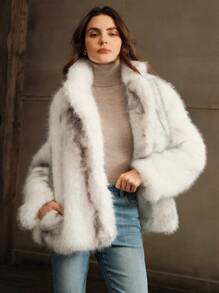 Anewsta New Arrival Elegant Fluffy Ladies Coat, Fox Fur Style Fuzzy Winter Outerwear For Holiday Party Clothes - White - View 5