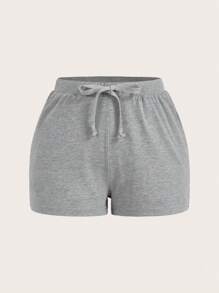 Slaydiva 2 piezas Conjunto informal de mujer con sudadera con capucha de patrón en cruz y shorts ajustados - Gris - Ver 6