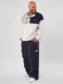 Manfinity NXTstreet Plus Size Men's Casual Corduroy Mid-Waist Drawstring Multi-Pocket Cargo Pants