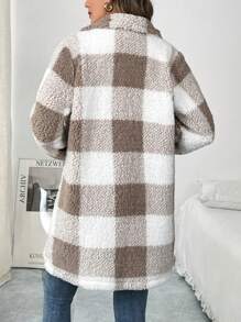 SHEIN Clasi 女士格子羊毛翻领长袖休闲常规外套，冬季 - 彩色 - 查看 2