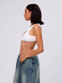 MUSERA Racer Style Cocktail Graphic Crop Tank Top Casual Summer Vacation Spring Festival Holiday - White - View 2
