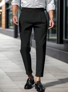 Calvornis Men's Solid Color Minimalist Casual Pants, For Fall - Black - View 4