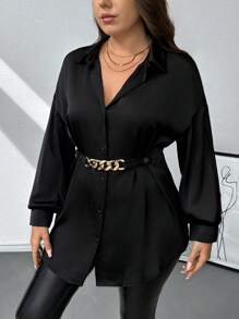 Firerie Plus Drop Shoulder Metal Linked Curved Hem Shirt - Black - View 4