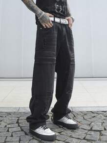 Manfinity EMRG Quần Jeans Denim Ống Đứng Dáng Rộng Thường Ngày Cho Nam - màu đen - Xem 4