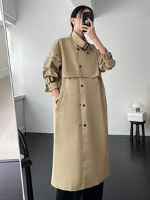 Dazy-Less Women's Casual Business Patchwork Trench Coat - Khaki - View 13
