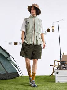 In My Nature Men Letter Printed Zip Front Stand Collar Casual Outdoor Vest Jacket - Green - View 9