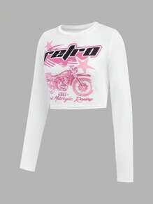 SHEIN Bộ 2 chiếc áo nỉ dài tay in chữ và xe máy dễ thương cho bé gái tuổi teen và quần túi hộp trơn rộng rãi - Nhiều màu - Xem 3