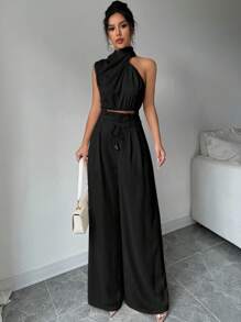 Firerie 2 件女式高领无袖上衣和阔腿裤套装 - 黑色 - 查看 9