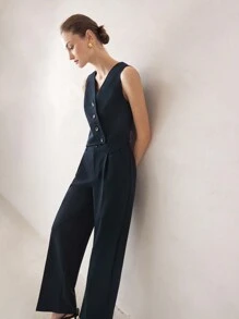 BizChic Conjunto de traje azul elegante y formal para mujer, conjunto de negocio grueso para uso en la oficina, fiesta de Navidad y vacaciones, ropa de otoño e invierno - Azul Marino - Ver 2