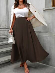 SHEIN Unity Plus Size Satin Elegant Women Skirt Maxi Women - Coffee Brown - View 6