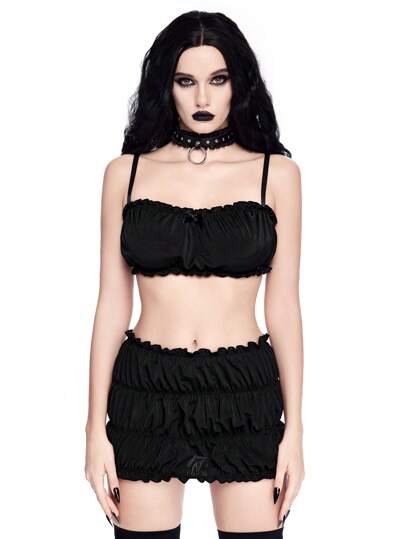 J-Fashion طقم حمالة صدر لاسلكية بكشكشة وسروال وتنورة من طراز شيبويا غيارلو