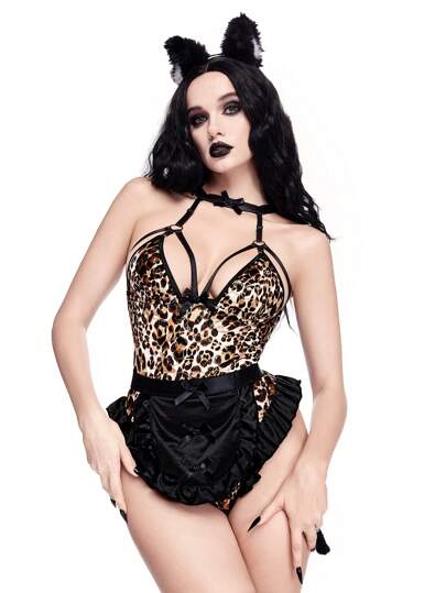 J-Fashion Leoparden Muster Sexy Wilder kleiner Tiger Jumpsuit (mit Schwanz)