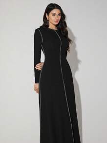 Veilorie Women's Long Sleeve Round Neck Elegant Extra Long Dress, Spring/Summer Modest