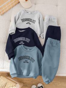 SHEIN 6 Stücke/Set Baby Jungen/Mädchen Lässig set aus Langarm Sweatshirt mit Schriftdruck und Hose mit elastischem Bund, geeignet für Zuhause und Outdoor Tragen im Herbst und Winter