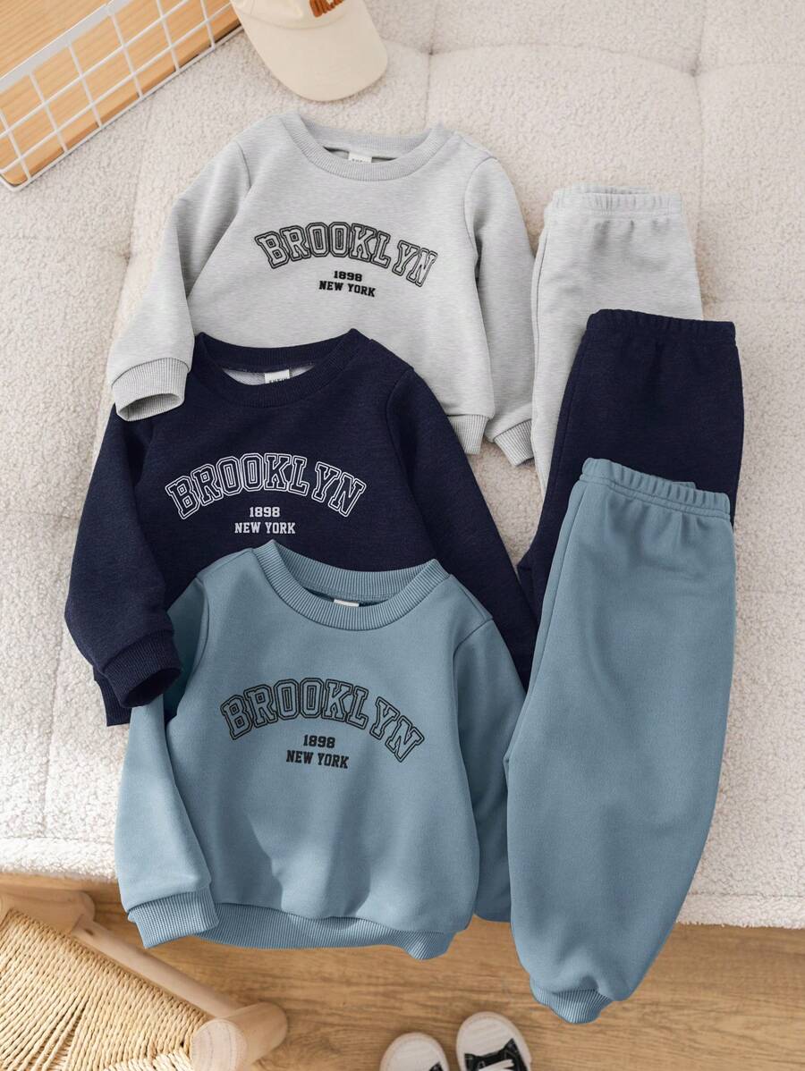 SHEIN 6 Stücke/Set Baby Jungen/Mädchen Lässig set aus Langarm Sweatshirt mit Schriftdruck und Hose mit elastischem Bund, geeignet für Zuhause und Outdoor Tragen im Herbst und Winter