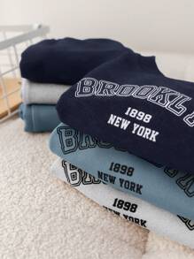 SHEIN 6 Stücke/Set Baby Jungen/Mädchen Lässig set aus Langarm Sweatshirt mit Schriftdruck und Hose mit elastischem Bund, geeignet für Zuhause und Outdoor Tragen im Herbst und Winter