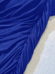 SHEIN SXY Vestido de manga larga con hombros descubiertos y drapeado de talla grande de unicolor - azul real - Ver 7