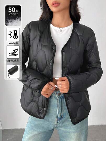 SHEIN EZwear Down Filled Insert, New Women's Short Down Jacket, Lightweight And Warm Outerwear Down& Feathers Coat