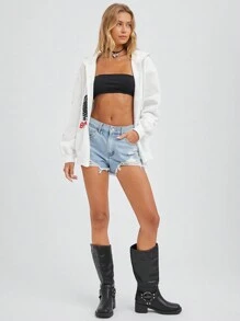 SHEIN EZwear Skeleton Pattern White Oversized Hoodie, Casual Sweatshirt For Fall & Winter, Halloween - White - View 3