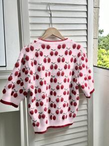 SHEIN Unity 女士全印花圆领针织毛衣 - 粉色 - 查看 2