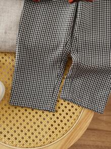 3pcs Young Girl Autumn Career Day Back-To-School Fashion Vintage Korean Style Knit Argyle Vest,Solid Color Rib Sweater&Black White Plaid Pants Suit - Multicolor - View 3