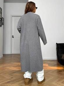 Muchica 女士中长款无纽扣开衫 - 灰色 - 查看 2