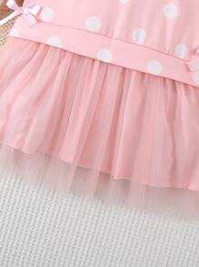 SHEIN Glamorique Kids 小女孩波点连衣裙2024新款儿童公主裙小女孩优雅休闲连衣裙春秋 - 粉色 - 查看 6